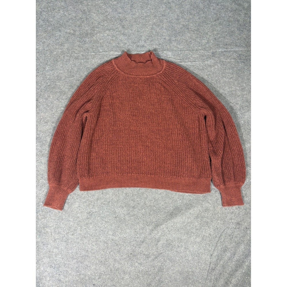 Gap Shaker Stitch Mock Neck Sweater Burnt Russet Orange Cotton Pullover Large